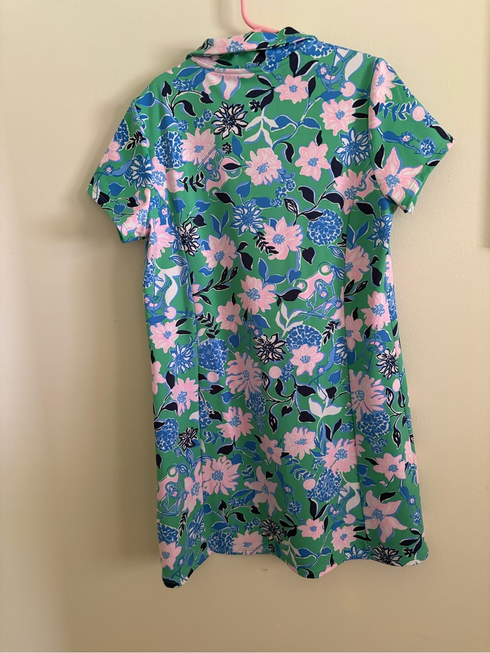 Lilly Pulitzer Green Floral Shift Dress with Pink & Blue Flowers